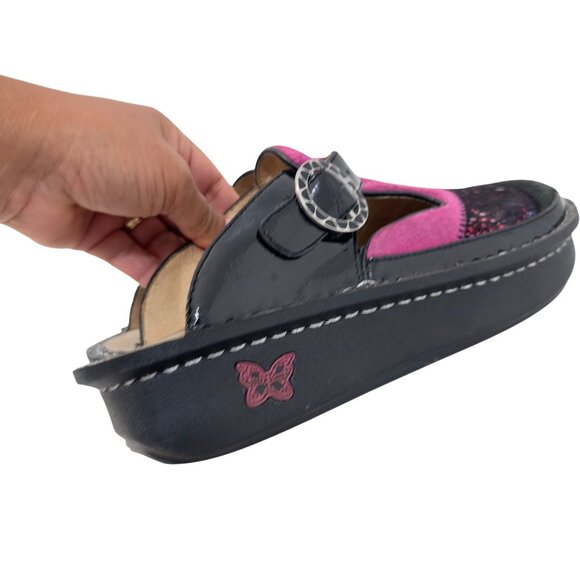 Alegria Womens Leather Slip-On Clogs Comfort Shoes Size 39 Pink&Black Adj Buckle - Picture 9 of 15